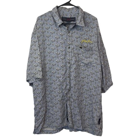 Phat Farm Men’s 100% Silk Short Sleeve Blue Button Down Shirt Size XXXL Dice - Picture 1 of 12